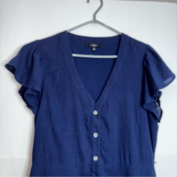 Lulu’s Women’s XL Navy Blue Button-Down Dress Lined Flutter Sleeves Vneck - Picture 4 of 8